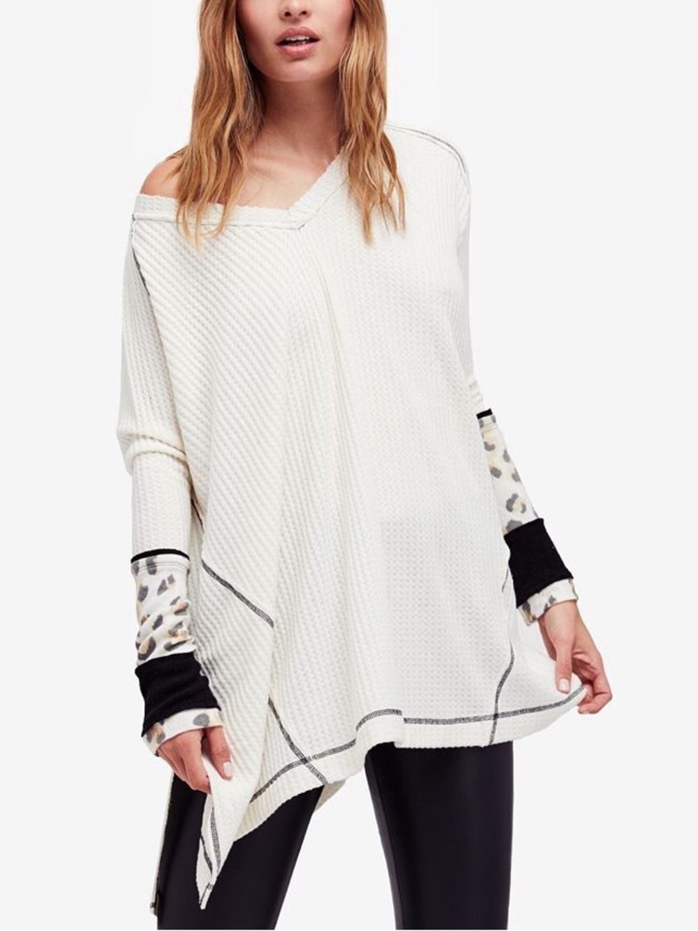 We The Free Cream sweater with Leopard Print